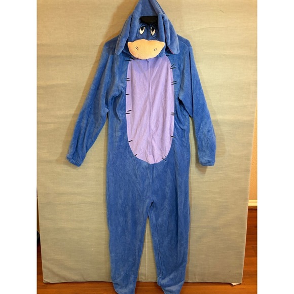 Disney Other - Disney Eeyore Hooded Onesie Pajamas Adult‎ Size Large Blue Plush Costume